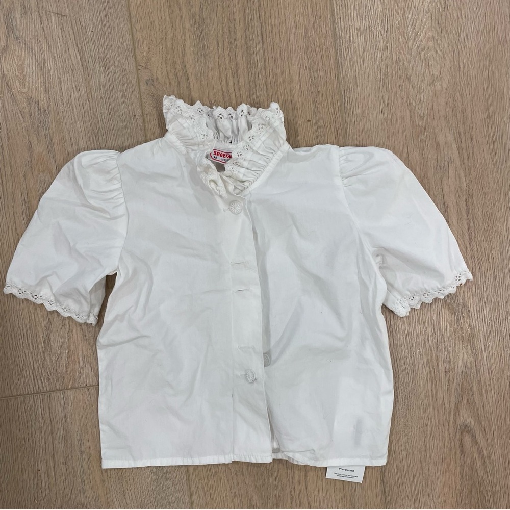 SPORTALM Women's White Eyelet Ruffle Collar Puff Sleeve Blouse